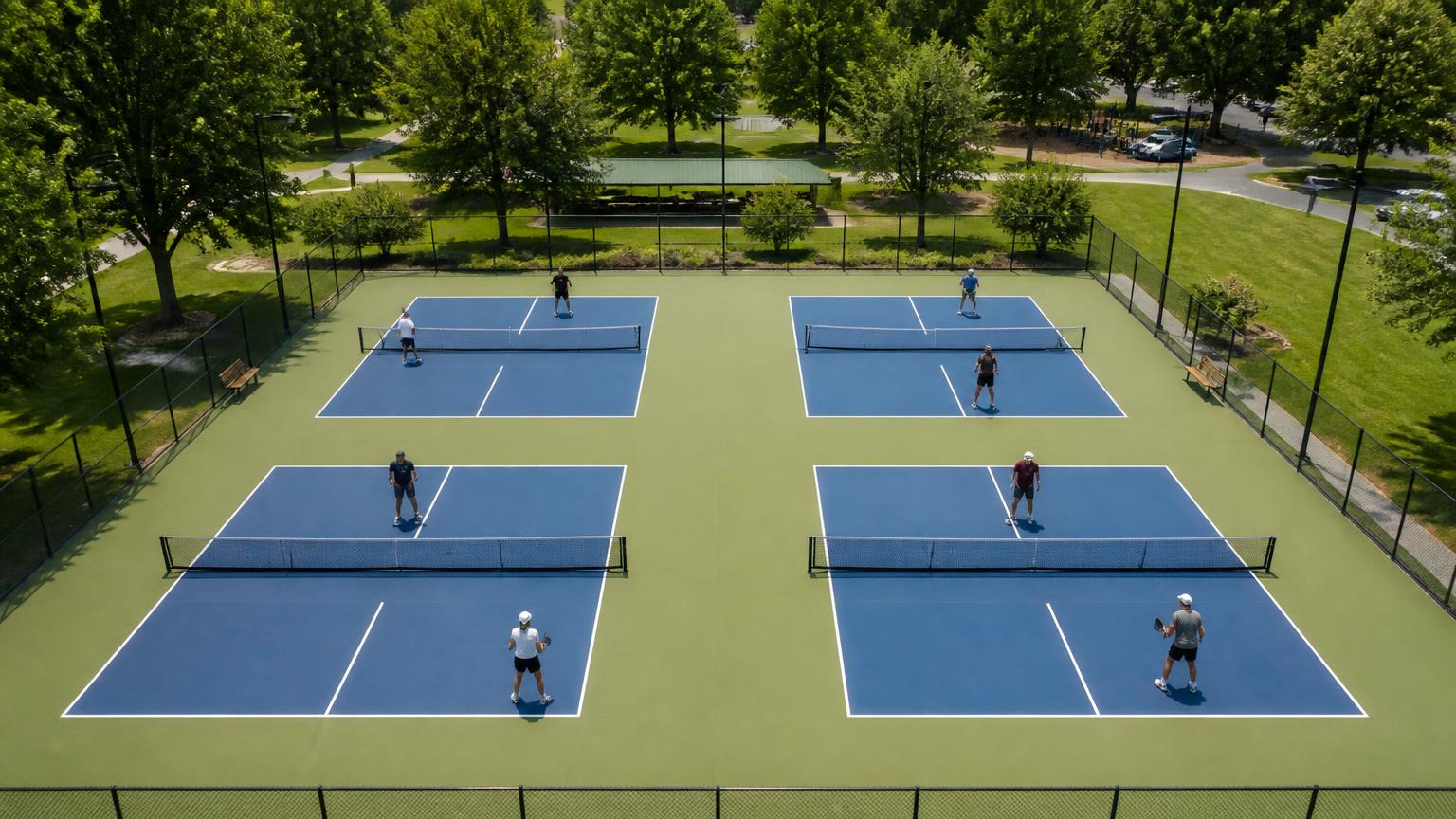 Outdoor pickleball courts in a park